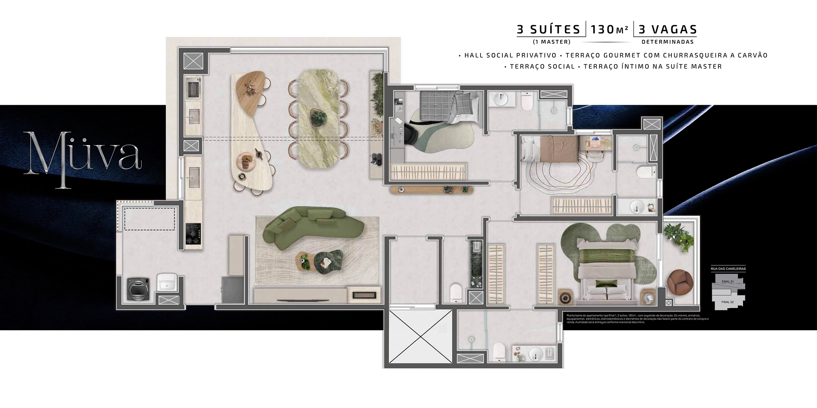 Planta baixa Müva — 3 suítes, 130m²